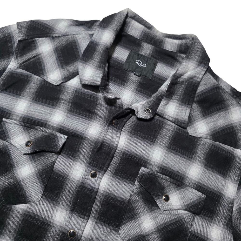 Rails Womens XL Plaid Flannel Shirt Black Gray Western Pearl Snap Grunge